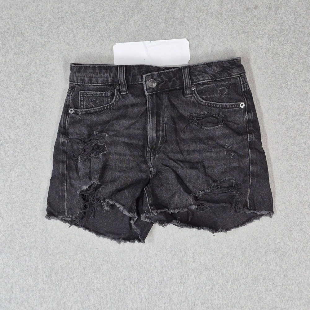 American Eagle Outfitters Women Shorts 0 Black Denim Mom Short Grunge 2.5"